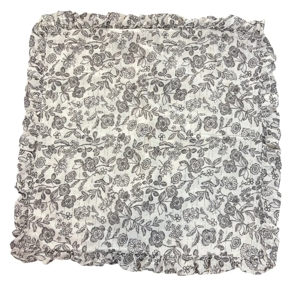 Piper Classics Grey Floral Cotton Ruffled Euro Pillow Shams Set of 2 26x26
